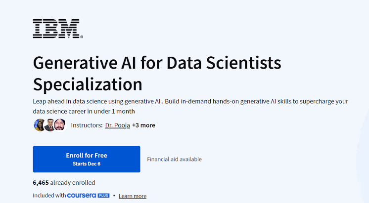 Generative AI for Data Scientists Specialization – IBM